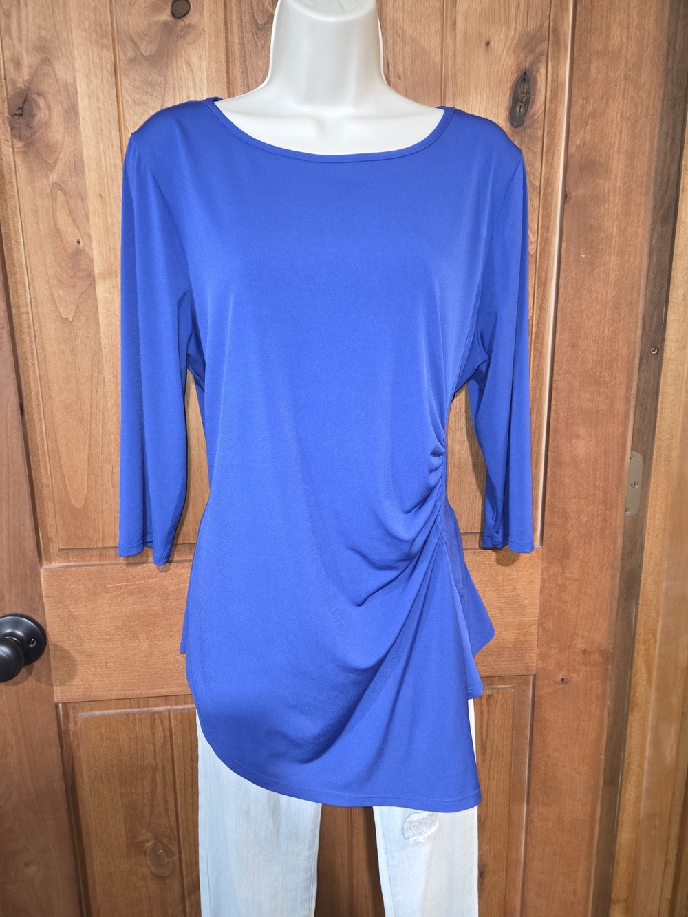 Metaphor Royal Blue Side Ruching Tunic Top